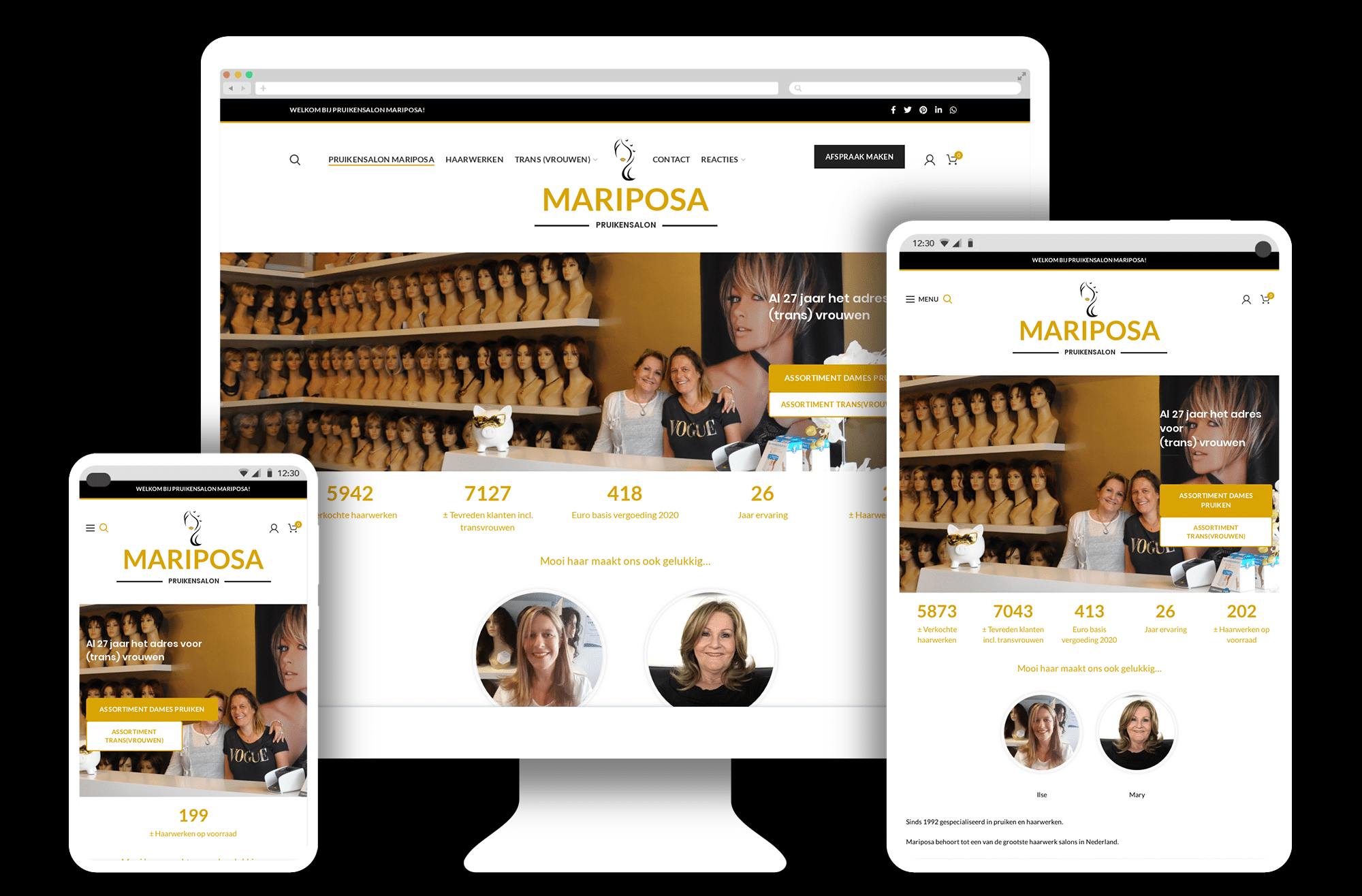 woocommerce webshop responsive voor online pruikensalon mariposa